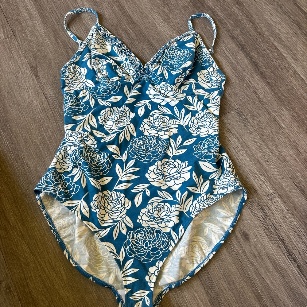 Boden Blue and White Floral One Piece Swimsuit